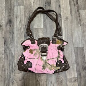 Realtree Pink Camo Western Shoulder Bag Studded Rhinestone Buckle Purse Y2K
